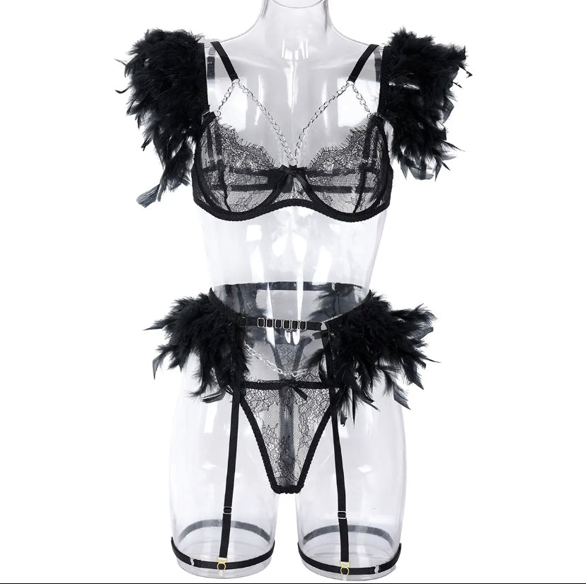 3 piece black lingerie set, luxury sexy lingerie