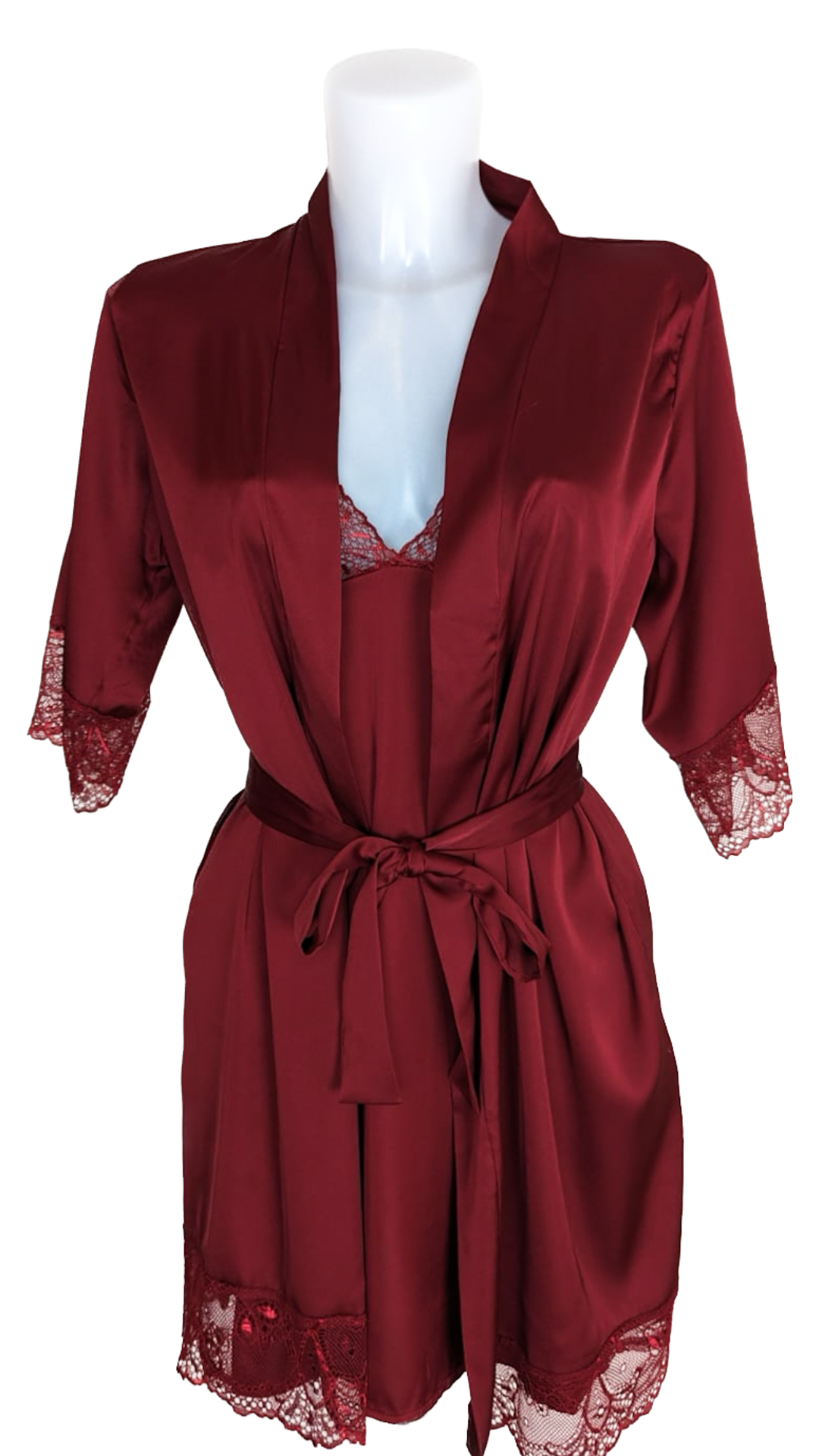 Falling For You - Wine Red 3 piece Luxury Silk Nightdress Robe Thong ...