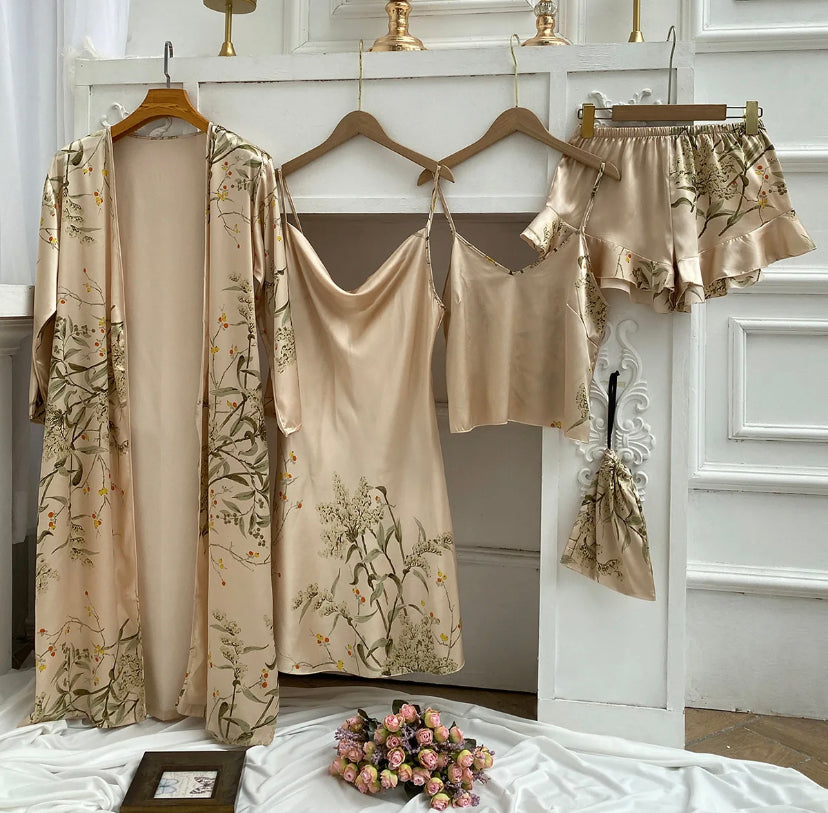 Serenity - Champagne 4 piece silk luxury set