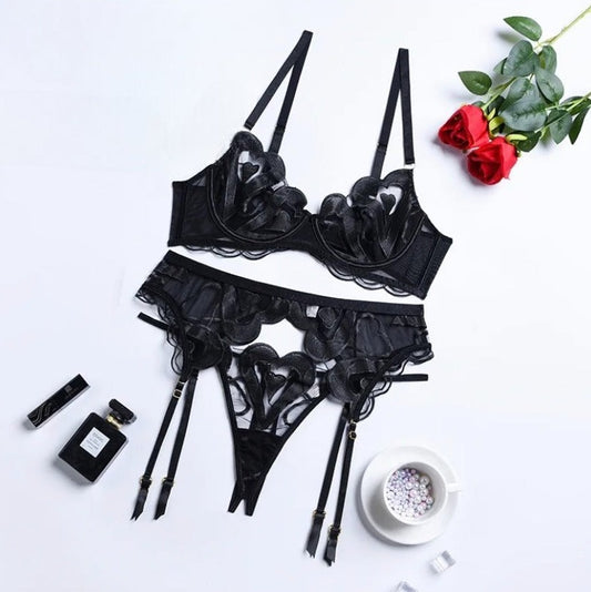 3 piece black lingerie set, luxury sexy lingerie 