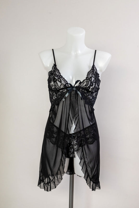 Mi Amor Lace Babydoll and Briefs - Black