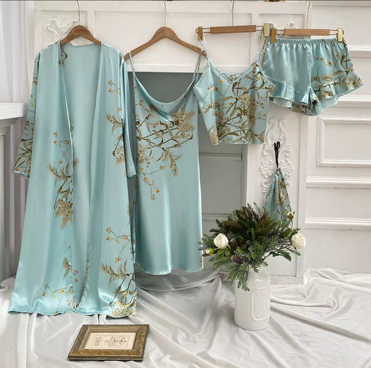 Serenity - Light Blue 4 piece silk luxury set